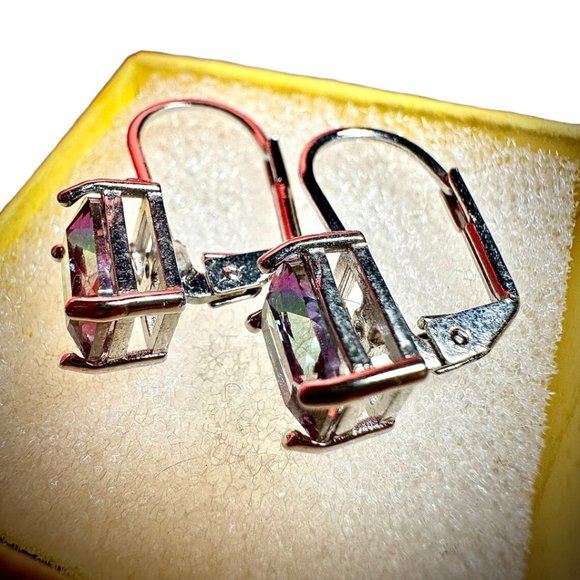 Emerald Cut Rainbow Mystic Topaz Dangle Earrings for Women SIlver Plated - Picture 10 of 10